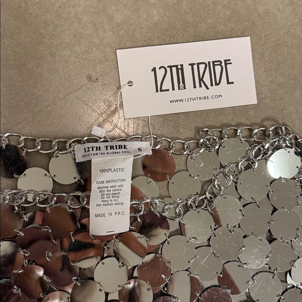 NWT 12th Tribe Metallic Silver Sequin Skirt - Picture 2 of 6